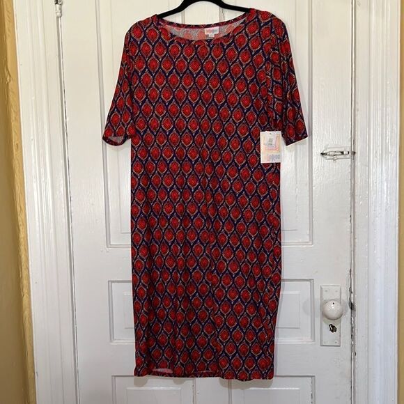 🆕 LuLaRoe Julia Dress Floral Blue base White Red Floral Sz XL - Picture 1 of 4